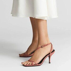 Reiss Bali Leather Strappy Sandal Heel in Coral size 6
